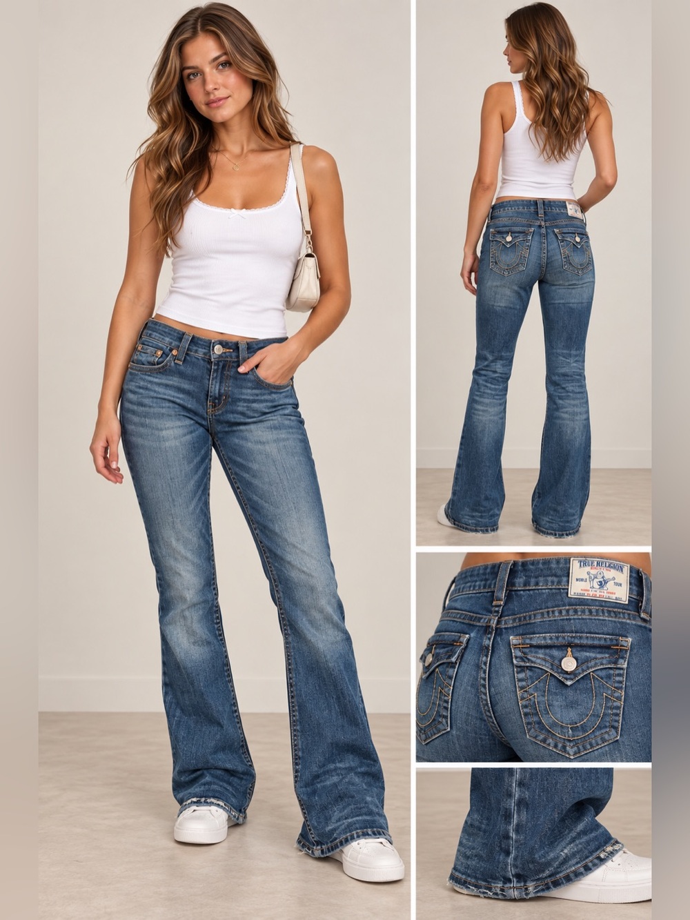 True Religion Joey Distressed Flare Jeans Twisted Seam Flap Pocket Size 29
